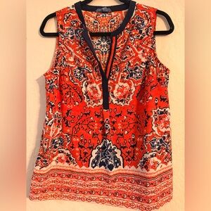 Sleeveless Red and Blue Patterned Women's Top